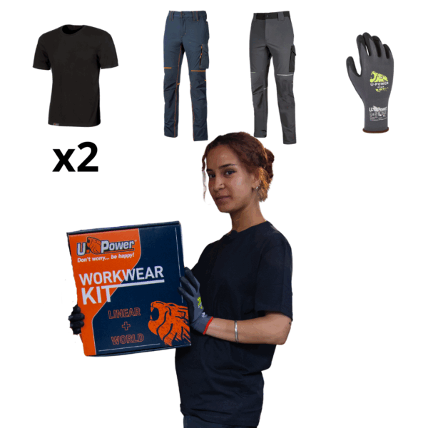 WorkWear Kit U-Power, Box con Pantaloni Tech, 2 Maglie, Guanti, da Lavoro